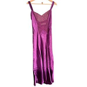 Victoria's Secret Vintage Gold Label Long Satin Slip Nightgown SM Purple Lace